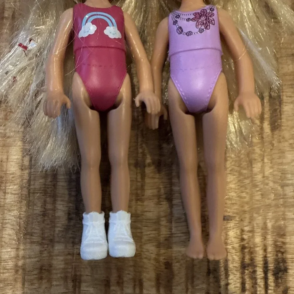Barbie Chelsea Dolls LOT Of 2 Blonde Pink Purple Rainbow